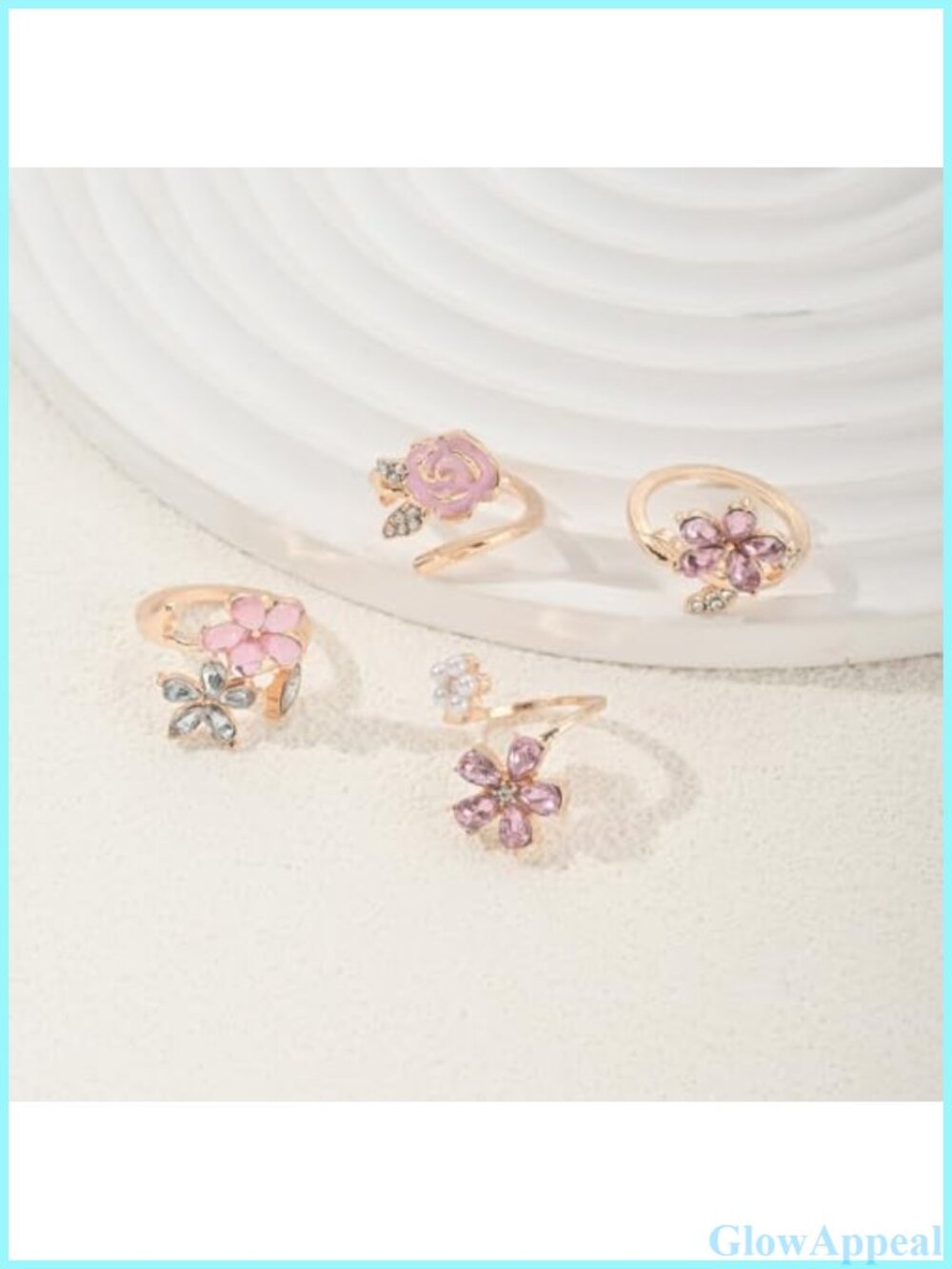 Stackable Flower Ring Set Rhinestone Pearl Floral Stacking Rings Jewelry Gift - Picture 6 of 6